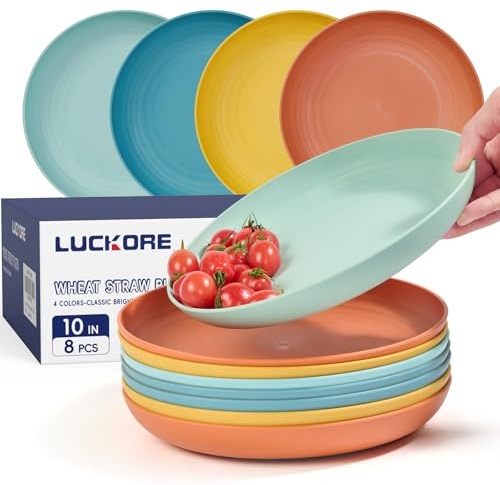 Luckore 10 Inch Wheat Straw Plates Deep Dinner Plates Set of 8 Unbreakable