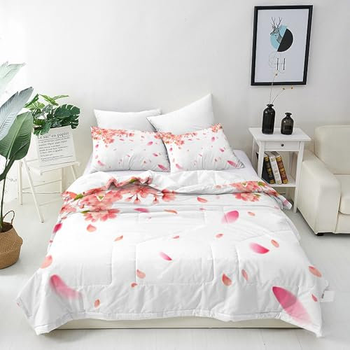 ANHOPE Parure de Lit Japonais Fleur de Cerisier Housse de Couette 260x240 cm avec 2 Taies d'oreiller 65x65 cm Microfibre Literie avec Fermeture Éclair Toutes Saisons