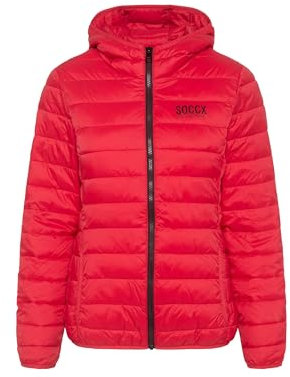 SOCCX Damen Leichte Steppjacke mit Kapuze Royal Red S