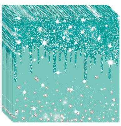 COSORO 20 Stück Servietten Papier,Glitzer Papierservietten Blaugrün,Weich Servietten Geburtstag Partygeschirr,Tischdekoration Perfekt für Abendessen Partydeko Kindergeburtstag Hochzeit Party Zubehör