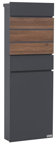 Zelsius Boîte aux lettres avec compartiment à journaux | Boîte aux lettres anthracite (RAL7016) avec aspect bois (noyer) | Boîte aux lettres sur pied avec 2 clés et matériel de montage | Boîte aux