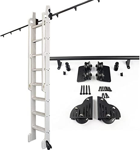 Sliding Hardware Rolling Library Kit Sliding Ladder Kit Rolling Library Ladder Rail Track | Rolling Ladders for Bookshelf Warehouse Bar Closet Set Mobile Ladder Hardware Kit, for L