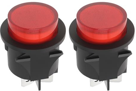 ECSiNG 2 Pulsadores 25Mm CA 250V 16A Interruptor de Encendido Y Apagado Enchufe Plano 4 Pines Botón Pulsador de Luz Roja Interruptor Iluminado para Automóviles Barcos Electrodomésticos