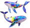 Giyiprpi 2 Pack Metal Whales Wall Decor, Bright Color Nautical Metal Fish Wall Art, Wall Hanging Decorations Ocean Theme Outdoor Wall Decor for Patio Garden Yard Pool Fence