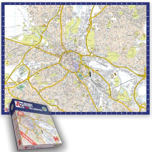 All Jigsaw Puzzles A to Z Map of Derby 1000 Piece Jigsaw Puzzle - Street Map Jigsaw Puzzle, Premium Glossy Finish, Blue