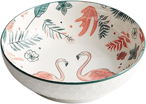 Couverts en céramique Assiette à dîner à double usage domestique, plat de service à salade en céramique Bol : assiettes à apéritif en porcelaine hibou Nouilles Pâtes Assiettes flor(Flamant rose)