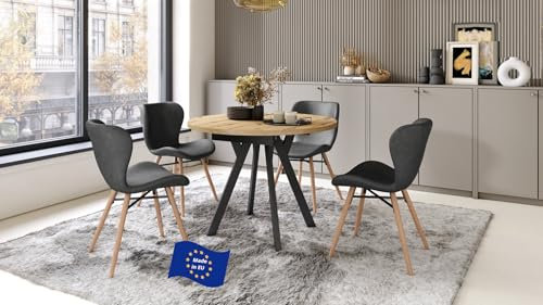 designimpex Design Esstisch rund Aldo Eiche Artisan/Schwarz matt ausziehbar 90 cm bis 145 cm runder Esszimmertisch Küchentisch Funktionstisch oval Kitchen Table Esszimmer Dining Table Ausziehtisch