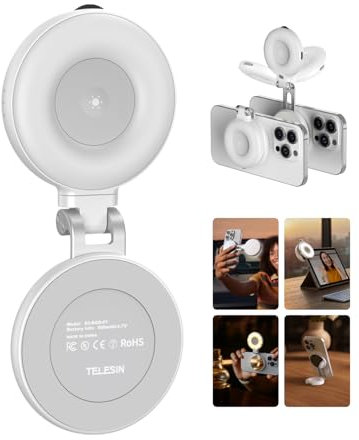 TELESIN C03 Magnetische Selfie-Licht, Handy-Licht kompatibel mit iPhone Magsafe, CRI97 360° LED Selfie Ring Fülllicht mit Spiegel für Selfies/Fotografie/TikTok/Zoom Anrufe/Videokonferenz (Weiß)