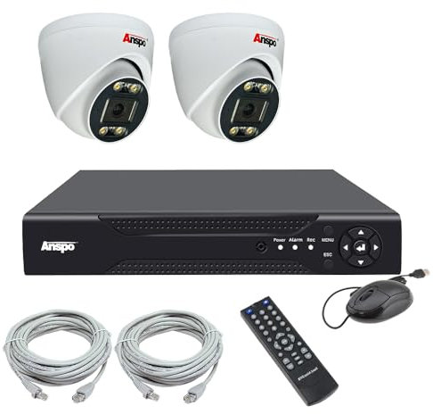 PoE CCTV Camera System, 4K 4Ch NVR with 2 x 5MP Full Colour IP Dome Cameras, Outdoor Waterproof, Motion Detection, Colour Night Vision, Built-in MIC Audio Recording, 1TB Hard Drive