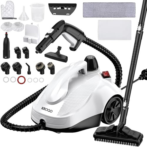 Der Dampfreiniger von KROQO wird mit 23 Zubehörteilen und einem 5 m langen Netzkabel geliefert und eignet sich für Öfen, Sofas, Polster, Spielzeug, Böden und vieles mehr.1.5L Steam Cleaner