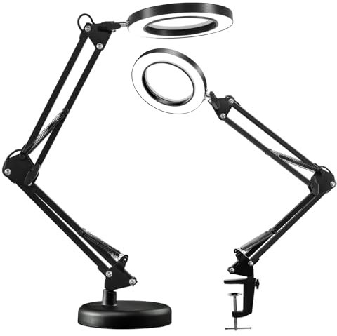 2-in-1 Lupe mit Licht und Ständer, 10X LED Lupenleuchte mit Klemme, 10W LED Lupenlampe Dimmbare 3000-4500K-6000K, Lampe mit Lupe für handwerkliche Reparaturen & Nahaufnahmen
