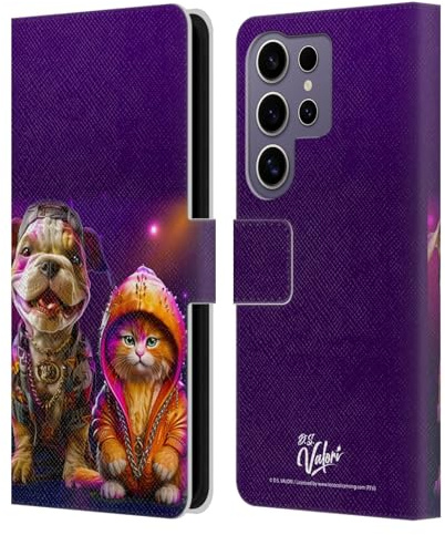 Head Case Designs Offizielle D.S. Valori Hip Hop Kumpels Kitty Und Puppy Leder-Wallet-Hülle Kompatibel mit Samsung Galaxy S25 Ultra