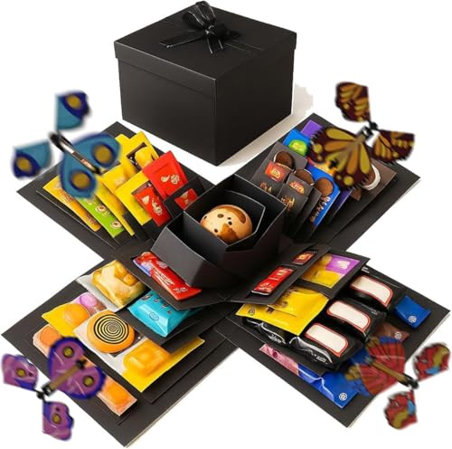 Schwarz 5-lagige kreative Explosions-Geschenkbox,Überraschungsbox, Explosionsbox,Überraschungsbox für Hochzeit,Jahrestag,Geburtstag,DIY handgefertigte Geschenkbox