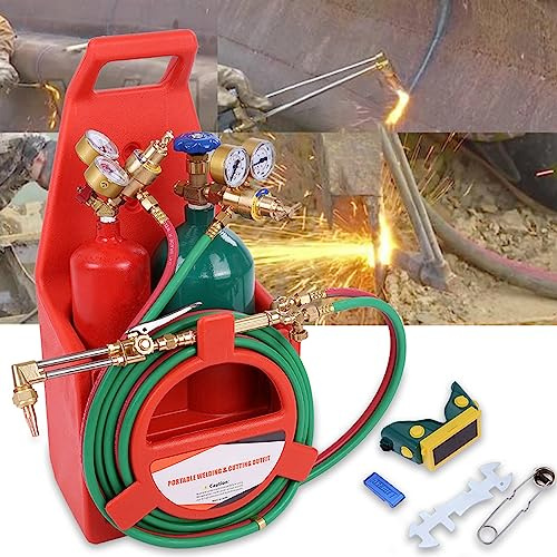 Kit de antorcha de acetileno de oxígeno, equipo profesional portátil de soldadura y corte con medidor y boquilla larga de latón para soldar