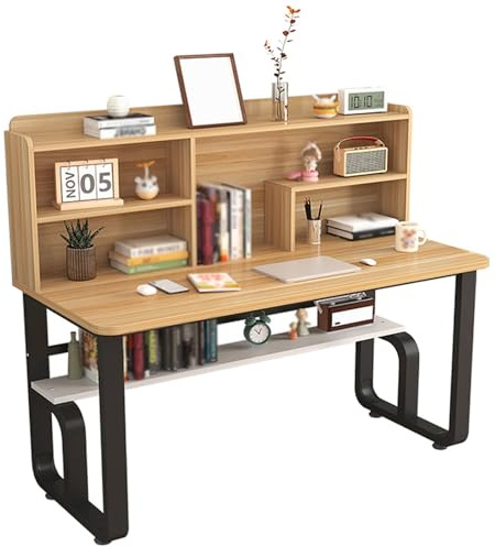 Brown Computer Desk with Storage Shelf, Office Workstation & Gaming Table, 39.4x23.6 Study Writing Table for Home, Bedroom & Living Room Furniture