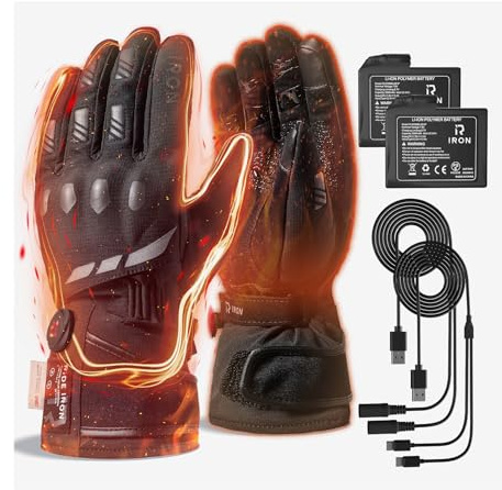 RIDEIRON Gants Moto Chauffants, 3 Niveaux, Écran Tactile, Imperméables | Chauffage des doigts, mode intelligent, batterie rechargeable et bandes réfléchissantes, pour moto et hiver, modèle : MG7502H