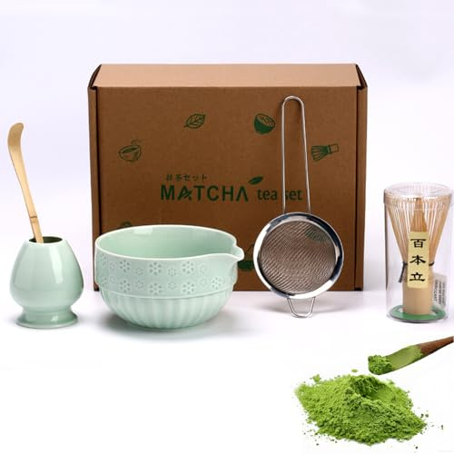 5Pcs Green Matcha Whisk Set, Matcha Kit with Relief Pattern