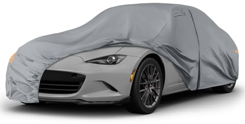 Autoabdeckung Wasserdicht für Mazda Miata/MX-5 1998-2025, Grau | Vollgarage Autoplane Auto Abdeckplane Winter Sommer Allwetter Outdoor Abdeckung mit Reißverschluss Tür, Windschutzbänder