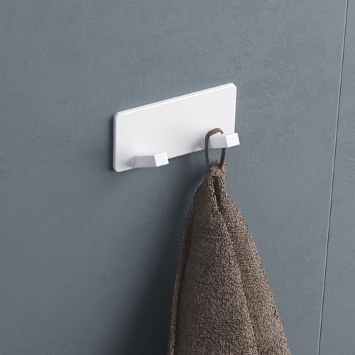 doporro Kleiderhaken aus Edelstahl mit 2 Garderobenhaken Weiß, 81 cm | Selbstklebende Garderobenleiste, Hakenleiste Garderobe Wandhaken und Wandgarderobe für Bad Küche Flur Schlafzimmer, Stalo-04