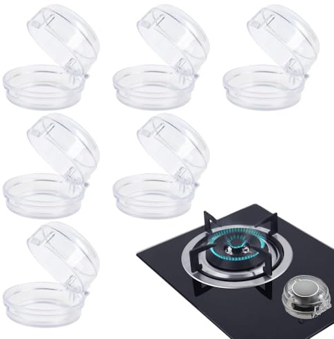 Oven Knob Covers for Child Safety 6 Pack Universal Gas Stove Protectors with Strong Adhesive Heat Proof Baby Safety Locks for Kitchen Clear