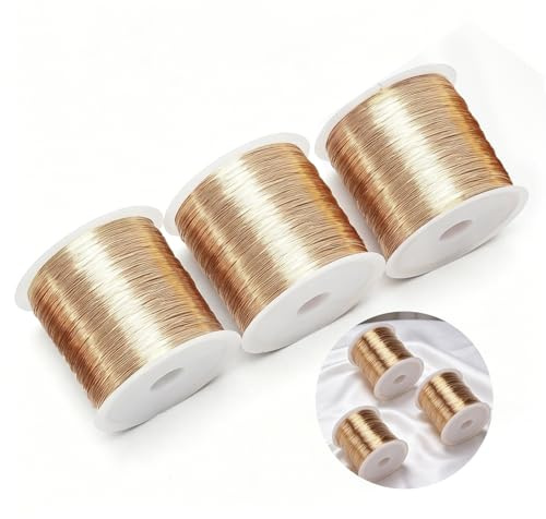 Alambre fino para joyas, 100 m x 3 bobinas, 0,3 mm, resistente a la luz y fácil de cortar, alambre para manualidades de cobre, para manualidades (D)