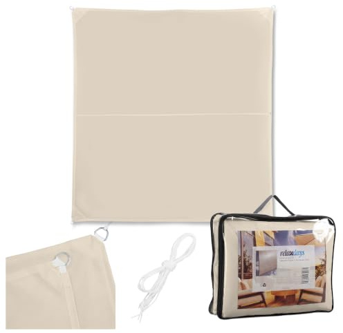 Relaxdays Sonnensegel, 3x3 m, Polyester, wasserdicht, beige | Segeltuch mit Ösen & Spannseilen, Sonnentuch quadratisch