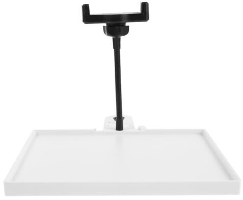 WESIEVYA Streaming Phone Holder with Clamp-On Tray, Stage & Studio Mic Stand, White Clamp Shelf with 360° Flexible Phone Holder, Live Stream Music Stand