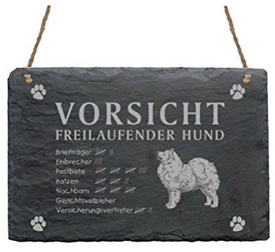 Schild Schiefer Spruch Samojede Vorsicht Freilaufender Hund Türschild 22 x 16 cm