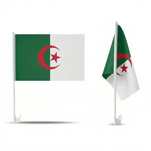 2er Set Auto Fahne Algerien - Autofahnen Algerische Flagge 30 x 45 cm, Fußball Fanartikel, WM & EM, Länderflagge Algerien