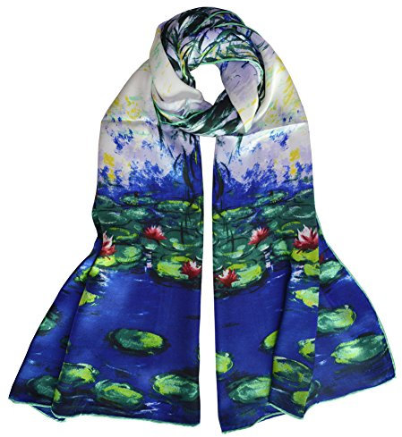 Van Gogh and Claude Monets Paintings, Fashion Silk Scarf Premium Shawl Wrap Art (Van Gogh - Starry Night), Monet Nympheas, Medium