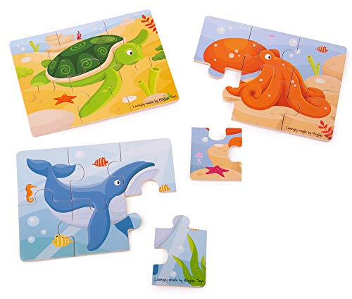 Bigjigs Toys Wooden Sea Life Jigsaw Puzzles Set for Children