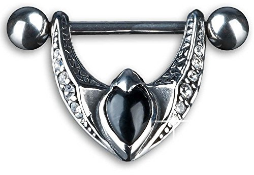 viva-adorno KoolKatana Brustpiercing Nippel Schild Barbell mit Anhänger Zirkonia Chirurgenstahl 316 L teilweise geschwärzt Z163.D1