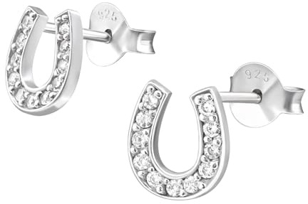 Monkimau Mädchen Ohrringe Hufeisen Glücksbringer Ohrstecker aus 925 Sterling Silver echt Silber mit 22 Kristallen