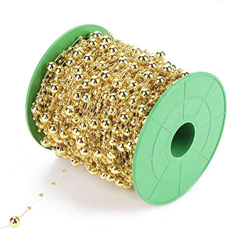 196.9ft / Rolle Galvanik Perlenkette Perlenkette Perle Draht Perlen Garland String für DIY Handwerk Hochzeit Urlaub Weihnachtsbaum Dekorationen, Perlen Größe 3mm + 8mm(golden)