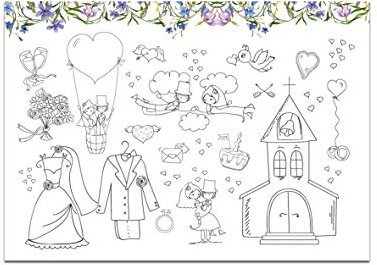 Nastami 10 Platzsets Hochzeit zum Ausmalen Tischsets zum Ausmalen Kinder Gastgeschenk Hochzeit Kinder (Blaue Hochzeit)
