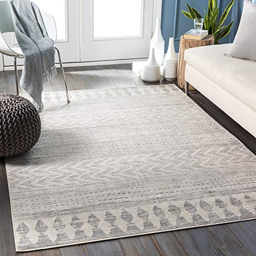Livabliss Oslo Wohnzimmer Boho Teppich - Großer Schlafzimmerteppich 160x216 cm mit geometrischem Muster, Skandinavischer Esszimmerteppich modern in Grau und Elfenbein