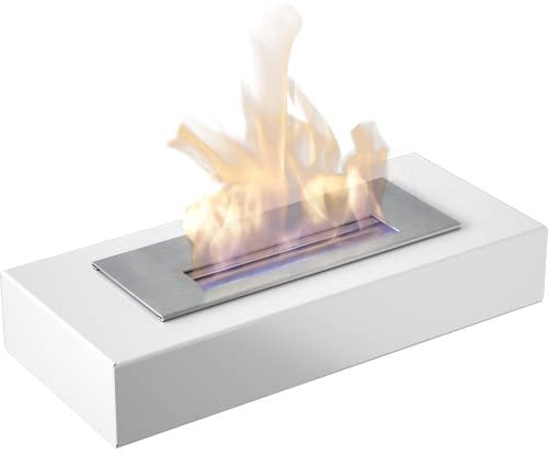 KRATKI India Bioethanol Kamin freistehend originelle Deko mit echter Feuerstelle Biobehälter 0,5 l TÜV-zertifizierter pulverbeschichteter Stahl 49 x 8,5 cm weiß