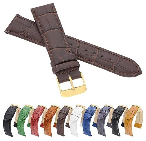 MARCHEL Croco Gold LM-155 Lederarmband 10 mm Braun Krokoprägung Uhrenarmband Krokodilmuster Uhrband Rindsleder