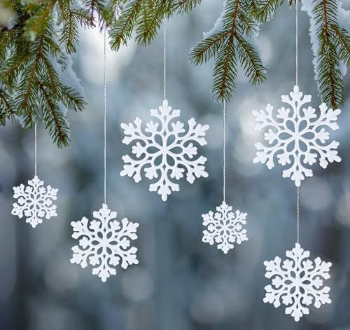 30 Schneeflocken Weihnachtsbaumschmuck Set Weihnachtsbaum Deko Anhänger Hängende Ornamente Baumschmuck Weihnachten Weihnachtsdeko(Weiße Korallen)