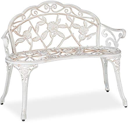 Relaxdays Gartenbank, 2-Sitzer, Terrasse, Balkon, Aluminium & Gusseisen, HxBxT: 79 x 99 x 56 cm, Sitzbank, weiß/Bronze