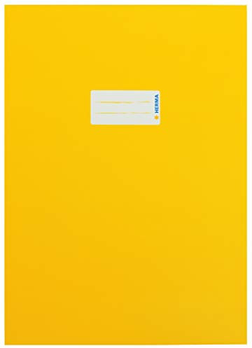 HERMA 19746 Heftumschläge A4 Karton Gelb, 10 Stück, Hefthüllen mit Beschriftungsfeld aus stabilem & extra starkem Papier, Heftschoner Set für Schulhefte, farbig