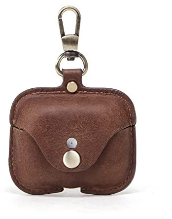 Hiram Crazy Horse Leder-Kopfhörerhülle kompatibel mit AirPods Pro, strapazierfähiges und weiches Leder, Reise-Etui mit Schlüsselanhänger