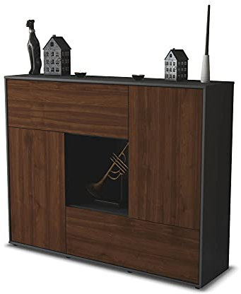 Stil.Zeit Highboard Kommode Veronica, Korpus anthrazit matt, Front Holz-Design Walnuss (136x108x35cm), Push-to-Open Technik & Leichtlaufschienen