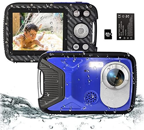 YEEIN 16FT Kids Waterproof Digital Camera 21 MP Underwater Camcorder with 32G Card and Rechargeable Battery, Point and Shoot Camera for Boys Girls Children Teens Snorkeling Swimming (Blue)
