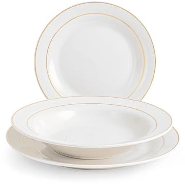 Home 18 pièces de vaisselle Montpellier en porcelaine, fil d’or, White
