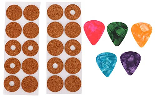 20 Stück Plektrumgriffe, Plektrum Rutschfester Griff aus Kork, Schweißfest, Ultradünn, Kork-Abstandshalter mit 5 Stück 0,71 Mm Plektrum Musikinstrument spielen Accessoires Musikinstrumentenzubehör