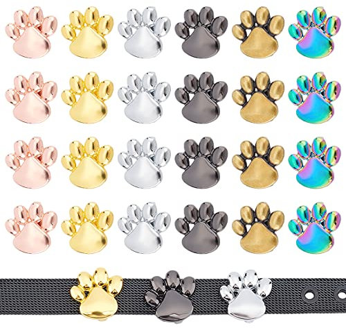 PandaHall 24 Stück Pfotenabdruck Schiebeperlen 6 Farben Cat Dog Footprint Slide Charms Doggy Puppy Bear Paw Lose Perlen Für DIY Craft Flat Bracelet Wristbands Necklace Choker Jewelry Making