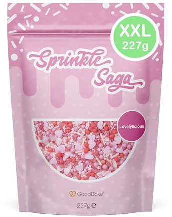 GoodBake Streuselmischung Lovelylicious (227g) - bunter Streusel-Mix mit Herzen - essbare Zuckerstreusel zum Dekorieren und Verzieren von Cakepops, Cupcakes & Muffins - Sprinkle Saga