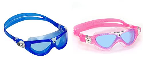 Aqua Sphere Seal Kid 2.0 Schwimmbrille Blau & Weiß - Blaue Linse & Schwimmbrille Vista Kinder Taucherbrille Blaue Gläser, Rosa/Weiß, One Size