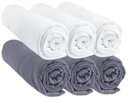 Spannbettlaken für Wiege, Babybett, 100% Jersey-Baumwolle, Mehrfarbig, dehnbar & atmungsaktiv | gesunder Schlaf | Marke Easy dort | Öko-Tex | Qualität (Grau/Weiß, 60 x 120 cm)